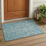 3' X 5' Teal Blue And Ivory Abstract Washable Indoor Outdoor Area Rug