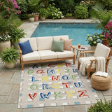 5' X 8' Beige And Brown Geometric Washable Indoor Outdoor Area Rug