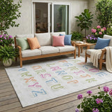 5' X 8' Ivory And White Geometric Washable Indoor Outdoor Area Rug