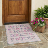 3' X 5' Pink And Linen Geometric Washable Indoor Outdoor Area Rug