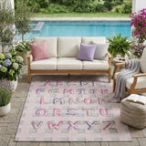 5' X 8' Pink And Linen Geometric Washable Indoor Outdoor Area Rug