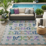 5' X 8' Pewter And Gray Geometric Washable Indoor Outdoor Area Rug