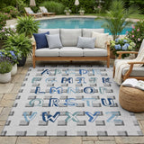 5' X 8' Gray And Blue Geometric Washable Indoor Outdoor Area Rug