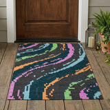 3' X 5' Graphite And Gray Abstract Washable Indoor Outdoor Area Rug