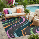 5' X 8' Graphite And Gray Abstract Washable Indoor Outdoor Area Rug