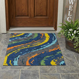 3' X 5' Navy Blue And Blue Abstract Washable Indoor Outdoor Area Rug