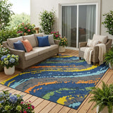 5' X 8' Navy Blue And Blue Abstract Washable Indoor Outdoor Area Rug