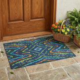 3' X 5' Navy Blue And Blue Abstract Washable Indoor Outdoor Area Rug