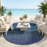 8' Blue And Purple Round Geometric Washable Indoor Outdoor Area Rug