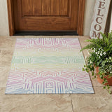 3' X 5' Ivory And Purple Geometric Washable Indoor Outdoor Area Rug