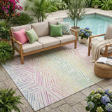 5' X 8' Ivory And Purple Geometric Washable Indoor Outdoor Area Rug