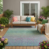 5' X 8' Teal Blue And Purple Geometric Washable Indoor Outdoor Area Rug