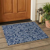 3' X 5' Navy Blue And Blue Abstract Washable Indoor Outdoor Area Rug