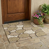 3' X 5' Gold And Beige Faux Bois Washable Indoor Outdoor Area Rug