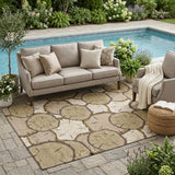 5' X 8' Gold And Beige Faux Bois Washable Indoor Outdoor Area Rug