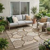 5' X 8' Khaki And Brown Faux Bois Washable Indoor Outdoor Area Rug
