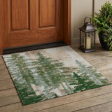 3' X 5' Green And Beige Floral Washable Indoor Outdoor Area Rug