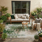 5' X 8' Green And Beige Floral Washable Indoor Outdoor Area Rug