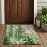 3' X 5' Green And Emerald Floral Washable Indoor Outdoor Area Rug