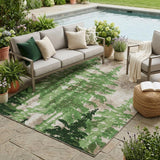 5' X 8' Green And Emerald Floral Washable Indoor Outdoor Area Rug