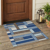 3' X 5' Blue And Chocolate Geometric Washable Indoor Outdoor Area Rug