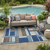 5' X 8' Blue And Chocolate Geometric Washable Indoor Outdoor Area Rug