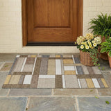 3' X 5' Beige And Brown Geometric Washable Indoor Outdoor Area Rug