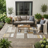 5' X 8' Beige And Brown Geometric Washable Indoor Outdoor Area Rug