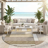 8' Beige And Brown Round Geometric Washable Indoor Outdoor Area Rug