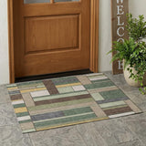 3' X 5' Green And Beige Geometric Washable Indoor Outdoor Area Rug