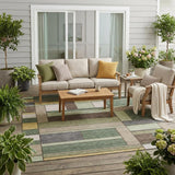 5' X 8' Green And Beige Geometric Washable Indoor Outdoor Area Rug