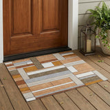 3' X 5' Copper And Orange Geometric Washable Indoor Outdoor Area Rug
