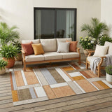 5' X 8' Copper And Orange Geometric Washable Indoor Outdoor Area Rug