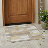 3' X 5' Ivory And Beige Geometric Washable Indoor Outdoor Area Rug