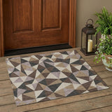 3' X 5' Beige And Brown Geometric Washable Indoor Outdoor Area Rug