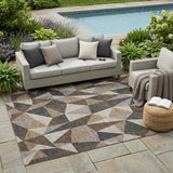 5' X 8' Beige And Brown Geometric Washable Indoor Outdoor Area Rug
