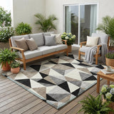 5' X 8' Black And Graphite Geometric Washable Indoor Outdoor Area Rug