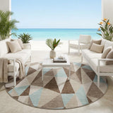 8' Coffee And Brown Round Geometric Washable Indoor Outdoor Area Rug