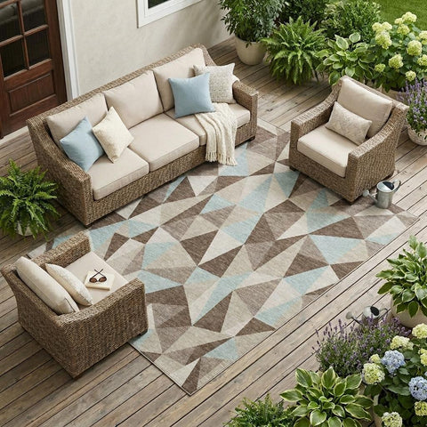 8' X 10' Coffee And Brown Geometric Washable Indoor Outdoor Area Rug