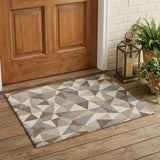 3' X 5' Ivory And Silver Geometric Washable Indoor Outdoor Area Rug