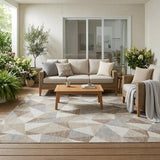5' X 8' Ivory And Silver Geometric Washable Indoor Outdoor Area Rug