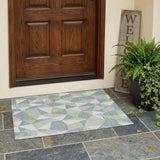 3' X 5' Mint Green And Green Geometric Washable Indoor Outdoor Area Rug