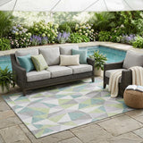 5' X 8' Mint Green And Green Geometric Washable Indoor Outdoor Area Rug