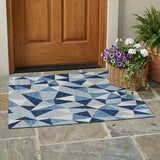 3' X 5' Navy Blue And Blue Geometric Washable Indoor Outdoor Area Rug