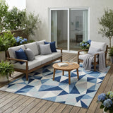 5' X 8' Navy Blue And Blue Geometric Washable Indoor Outdoor Area Rug
