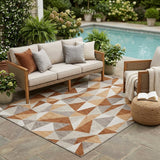 5' X 8' Orange And Brown Geometric Washable Indoor Outdoor Area Rug
