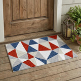 3' X 5' Red And Silver Geometric Washable Indoor Outdoor Area Rug