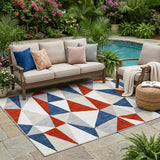 5' X 8' Red And Silver Geometric Washable Indoor Outdoor Area Rug