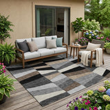 5' X 8' Black And Graphite Geometric Washable Indoor Outdoor Area Rug
