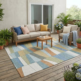 5' X 8' Blue And Ivory Geometric Washable Indoor Outdoor Area Rug